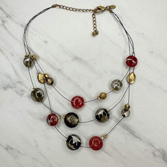 Chico's Triple Strand Beaded Black Wire Gold Tone Statement Necklace ✨ - Picture 2 of 10